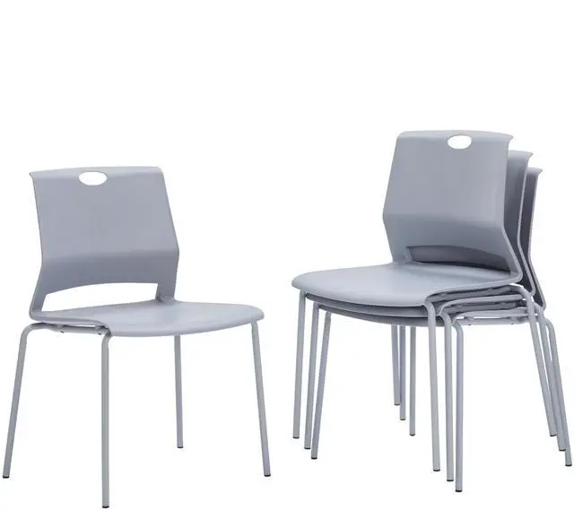 Main image of Waiting Room Chairs Set of 4, Grey Stack Chairs with Back, Stacking Chairs with Metal Legs