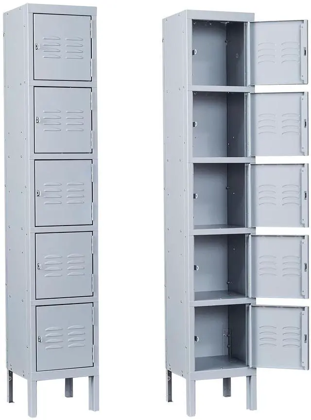 Main image of Metal Lockers, 5 Doors -66" Tall Steel Storage Cabinets Lockable for Employees, School,Gym, Home,Office,Mudroom,Industrial Lockers (Gray)