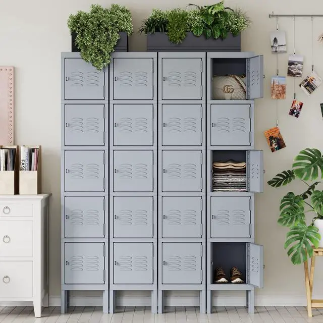 Alt view image 6 of 6 - Metal Lockers, 5 Doors -66" Tall Steel Storage Cabinets Lockable for Employees, School,Gym, Home,Office,Mudroom,Industrial Lockers (Gray)