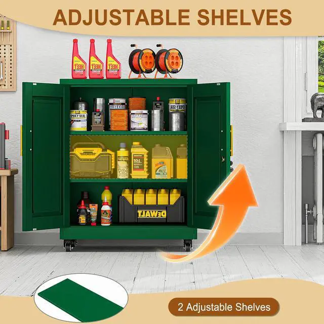 Alt view image 6 of 7 - 36" Metal File Garage Storage Cabinet with Lock and Wheels,Rolling Tool Steel Locker Organizer,3D Printer Table Cabinet with Filament and 2 Adjustable Shelves for Home Office,Studio,School (Green)