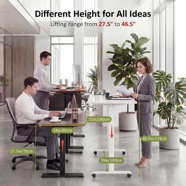Alt view image 5 of 6 - 55 x 24inch Electric Standing Desk Adjustable Height with Power Outlets, Stand up Desk with Wheels,Outlets, Mouse Pad, Preset Heights Home Office Gaming Computer Workstations TableBrown