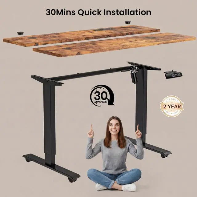 Alt view image 6 of 6 - 55 x 24inch Electric Standing Desk Adjustable Height with Power Outlets, Stand up Desk with Wheels,Outlets, Mouse Pad, Preset Heights Home Office Gaming Computer Workstations TableBrown