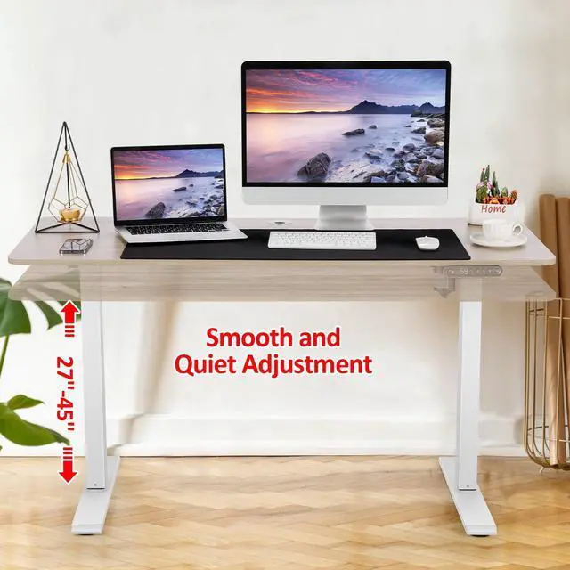 Alt view image 6 of 7 - 48 x 24 inch Standing Desk Electric Adjustable Height with Power Outlets, Stand up Desk with Wheels, Preset Heights Home Office Gaming Computer Workstations TableOak