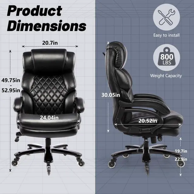 Alt view image 2 of 7 - 800LBS Big and Tall Office Chair for Heavy People, Heavy Duty Executive Chair with High Back, Extra Wide Seat and Adjustable Lumbar, Large Computer Desk Chair Comfortable for Home Office