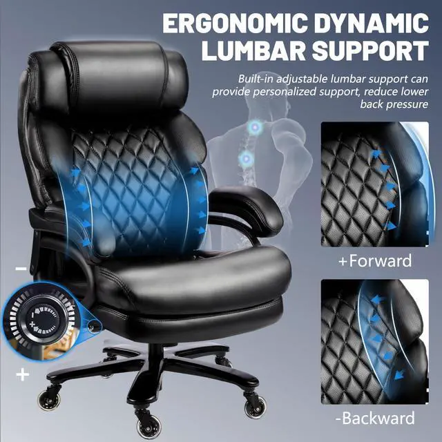 Alt view image 3 of 7 - 800LBS Big and Tall Office Chair for Heavy People, Heavy Duty Executive Chair with High Back, Extra Wide Seat and Adjustable Lumbar, Large Computer Desk Chair Comfortable for Home Office