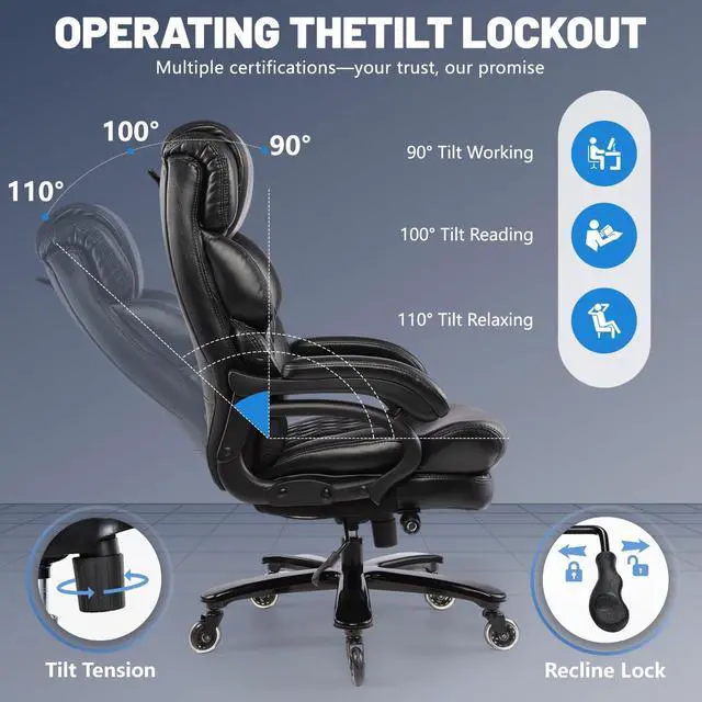 Alt view image 4 of 7 - 800LBS Big and Tall Office Chair for Heavy People, Heavy Duty Executive Chair with High Back, Extra Wide Seat and Adjustable Lumbar, Large Computer Desk Chair Comfortable for Home Office