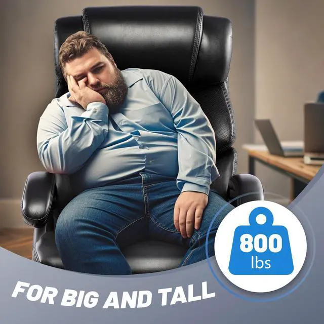 Alt view image 6 of 7 - 800LBS Big and Tall Office Chair for Heavy People, Heavy Duty Executive Chair with High Back, Extra Wide Seat and Adjustable Lumbar, Large Computer Desk Chair Comfortable for Home Office