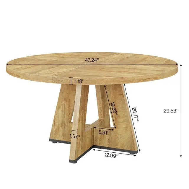 Alt view image 2 of 7 - 47-Inch Round Conference Table for 4-6 People, Wooden Meeting Room Table with Thicken Tabletop and Wood Base (Natural)
