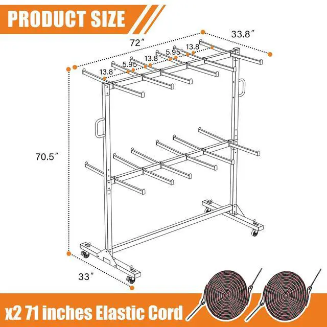 Alt view image 7 of 7 - Folding Chair Rack and Table Cart for 12 Tables or 84 Chairs | Heavy-Duty Folding Chair Cart with 1100 LBS Capacity, Wheels, 2 Elastic Cords and Cover, Glossy Black