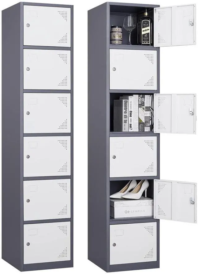 Main image of Metal Locker with 6 Doors, 71" Lockers for Employees Steel Storage Locker, Lockable Locker Cabinet for School, Gym, Home Office and GarageGrey White