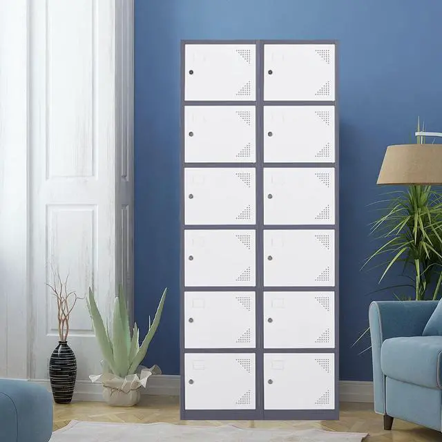 Alt view image 2 of 7 - Metal Locker with 6 Doors, 71" Lockers for Employees Steel Storage Locker, Lockable Locker Cabinet for School, Gym, Home Office and GarageGrey White