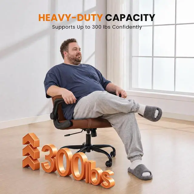 Alt view image 4 of 7 - Executive Office Chair with Lumbar Support & Flip-up Arms, Brown | Ergonomic Desk Chair, 90115° Tilt & Rocking, 20.1" Wide Seat, PU Leather, for Home Offices & Conference Rooms, 300Lbs