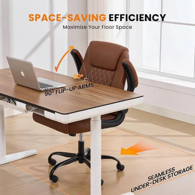 Alt view image 6 of 7 - Executive Office Chair with Lumbar Support & Flip-up Arms, Brown | Ergonomic Desk Chair, 90115° Tilt & Rocking, 20.1" Wide Seat, PU Leather, for Home Offices & Conference Rooms, 300Lbs