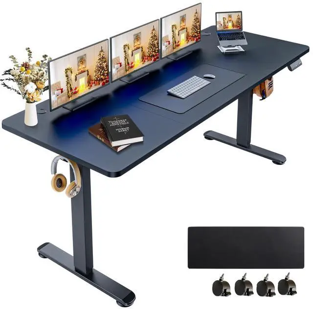 Main image of Electric Standing Desk 71 x 28 Inches Adjustable Height Sit Stand Up Desk for Home Office Computer Desk Memory Preset with Wheels, Black