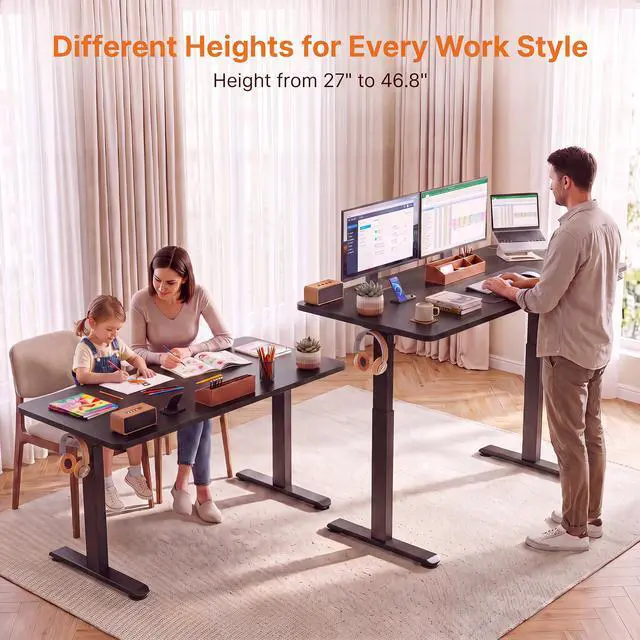 Alt view image 3 of 7 - Electric Standing Desk 63 x 24 Inches Adjustable Height Sit Stand Up Desk for Home Office Computer Workstation Memory Preset with Wheels, Black