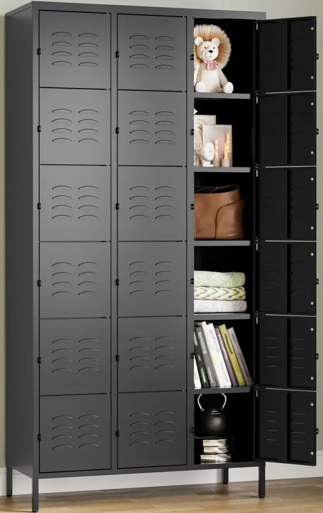 Main image of Metal Lockers for Employees,Lockable Storage Locker with Shelf,Large Lockers for Storage with Leg,Gym Locker,Steel Employee lockers for Home Office School Gym Garage (Black,18 Door)