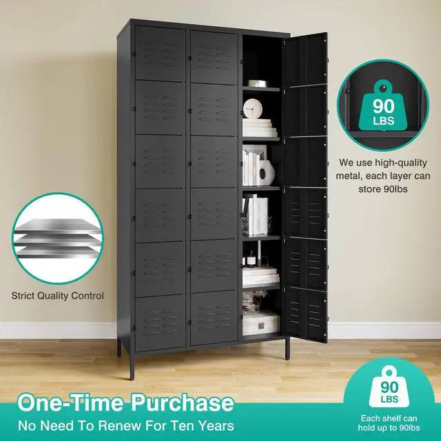 Alt view image 4 of 5 - Metal Lockers for Employees,Lockable Storage Locker with Shelf,Large Lockers for Storage with Leg,Gym Locker,Steel Employee lockers for Home Office School Gym Garage (Black,18 Door)