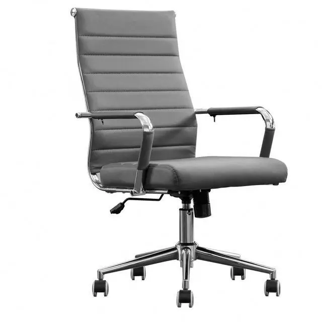 Main image of Home Office Chair Ribbed, Modern Leather Conference Waiting Room Chairs,Ergonomic Office Desk Chair, High Back Executive Computer Chair, Adjustable Swivel Chair with Arms (Gray)