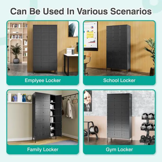Alt view image 5 of 5 - Metal Lockers for Employees,Lockable Storage Locker with Shelf,Large Lockers for Storage with Leg,Gym Locker,Steel Employee lockers for Home Office School Gym Garage (Black,18 Door)