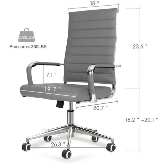 Alt view image 3 of 7 - Home Office Chair Ribbed, Modern Leather Conference Waiting Room Chairs,Ergonomic Office Desk Chair, High Back Executive Computer Chair, Adjustable Swivel Chair with Arms (Gray)
