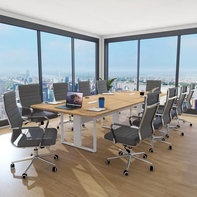 Alt view image 2 of 7 - Home Office Chair Ribbed, Modern Leather Conference Waiting Room Chairs,Ergonomic Office Desk Chair, High Back Executive Computer Chair, Adjustable Swivel Chair with Arms (Gray)