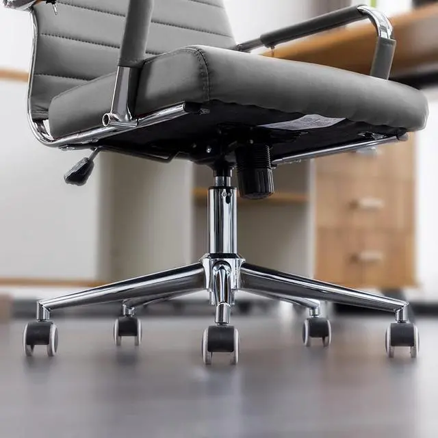 Alt view image 5 of 7 - Home Office Chair Ribbed, Modern Leather Conference Waiting Room Chairs,Ergonomic Office Desk Chair, High Back Executive Computer Chair, Adjustable Swivel Chair with Arms (Gray)