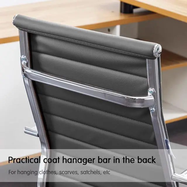 Alt view image 7 of 7 - Home Office Chair Ribbed, Modern Leather Conference Waiting Room Chairs,Ergonomic Office Desk Chair, High Back Executive Computer Chair, Adjustable Swivel Chair with Arms (Gray)