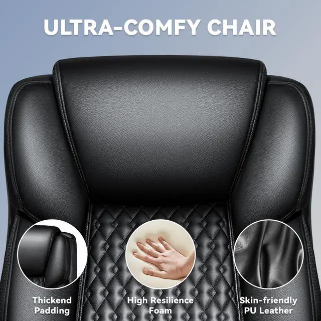 Alt view image 4 of 7 - Big and Tall Office Chair 500lbs, Heavy Duty Executive Office Leather Chair for Heavy People, High Back Ergonomic Office Chair with Lumbar Support & Quiet Rubber Wheels, Extra Padded Seat, Black