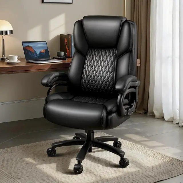 Alt view image 7 of 7 - Big and Tall Office Chair 500lbs, Heavy Duty Executive Office Leather Chair for Heavy People, High Back Ergonomic Office Chair with Lumbar Support & Quiet Rubber Wheels, Extra Padded Seat, Black