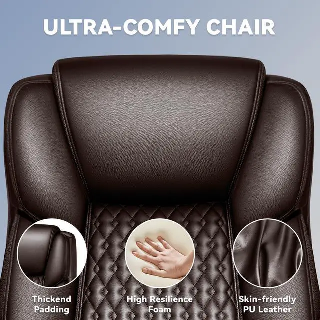 Alt view image 5 of 7 - X-Large Office Chair 500 Lbs Capacity, Ergonomic PU Leather Executive Chair with Lumbar Support & Quiet Rubber Wheels, Comfy Heavy Duty Desk Chairs for Heavy People, Brown