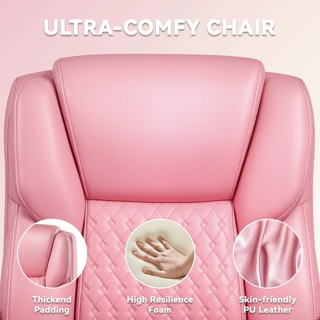 Alt view image 7 of 7 - Big and Tall Office Chair 500lbs, Heavy Duty Executive Office Leather Chair for Heavy People, High Back Ergonomic Office Chair with Lumbar Support & Quiet Rubber Wheels, Extra Padded Seat, Pink