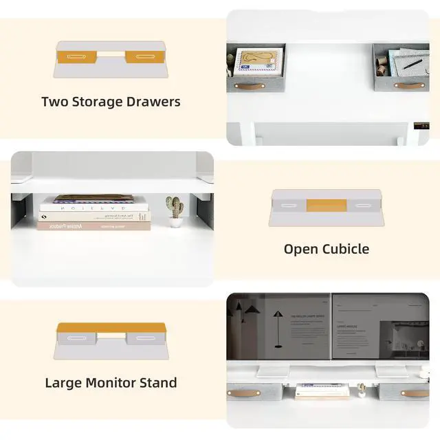 Alt view image 4 of 7 - Electric Standing Desk with 2 Drawers, 48 Inch, White | 28.35-46.46in adjustable height, 3 memory presets, monitor shelf, cable management and hooks for home office