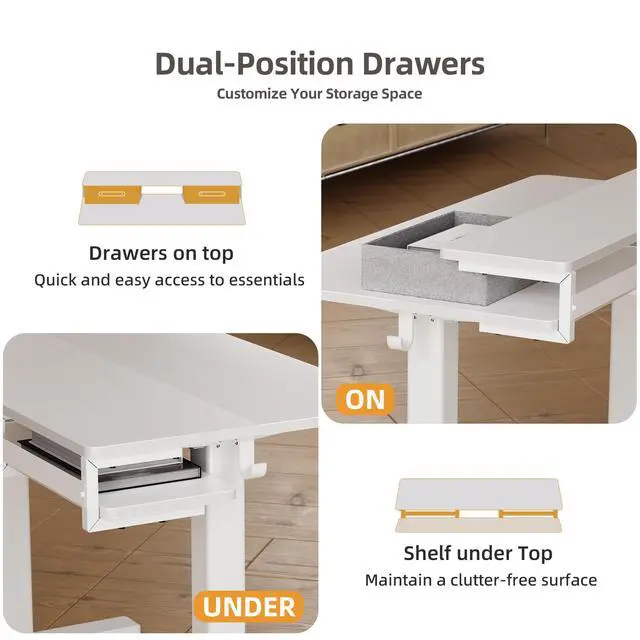 Alt view image 5 of 7 - Electric Standing Desk with 2 Drawers, 48 Inch, White | 28.35-46.46in adjustable height, 3 memory presets, monitor shelf, cable management and hooks for home office