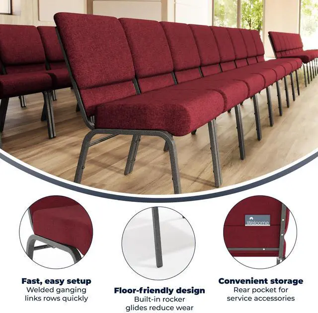 Alt view image 4 of 7 - Crimson Fabric 21" W Stacking Church Chair | Silver Vein Frame, Fabric Upholstery