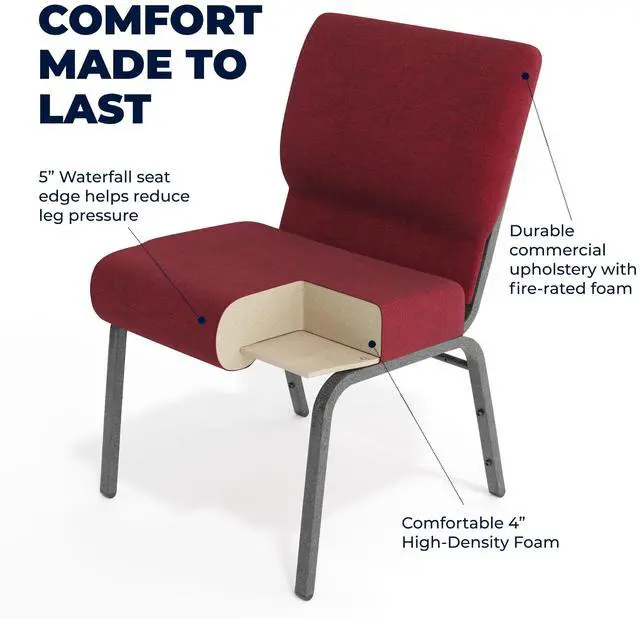 Alt view image 5 of 7 - Crimson Fabric 21" W Stacking Church Chair | Silver Vein Frame, Fabric Upholstery