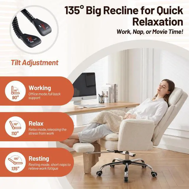 Alt view image 4 of 7 - Criss Cross Office Chair with Armrests & Wheels, Big and Tall Office Chair with Footrest, Flip Armrests for Pets, Wide Seat Cross Legged Desk Chair, Ergonomic Computer Chair, Teddy, White