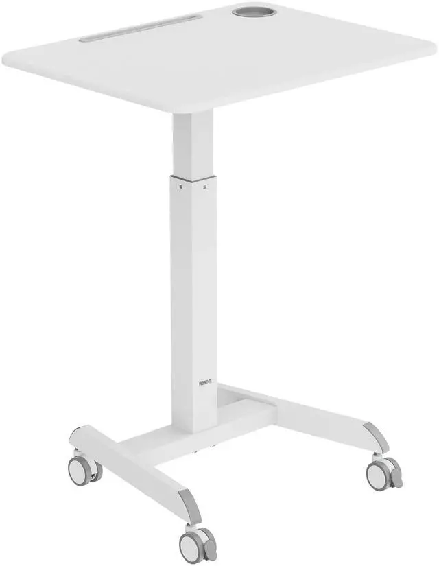Main image of Laptop Cart Rolling Desk Adjustable Height with 28.5" x 22" Tabletop, Ergonomic Sit-Stand Workstation on Wheels Portable for Home Office, Dorm, Classroom, White