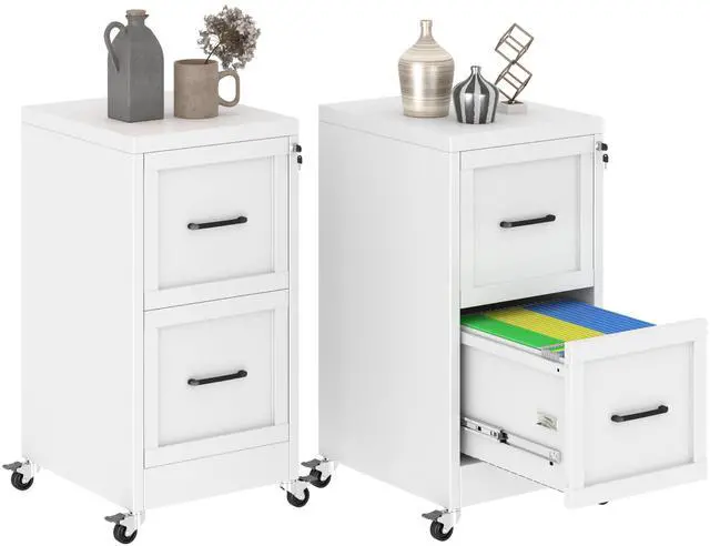 Main image of 2 Drawer Mobile File Cabinet with Wheels, Locked Under Desk Cabinet | Metal Filing Cabints with Lock, White Rolling File Cabinet for Home Office, Fits Letter/Legal/A4 Size