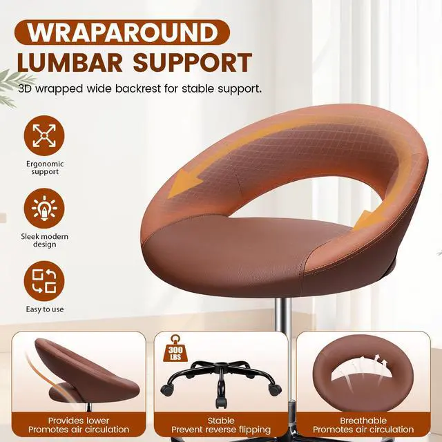 Alt view image 4 of 7 - Rolling Bar Stool with Back & Footrest, Office Drafting Chair | PU Leather Chair with Wheels, Swivel Tall Counter Height Stool for Kitchen Island Salon Vanity Standing Desk, Brown, 2 Pack