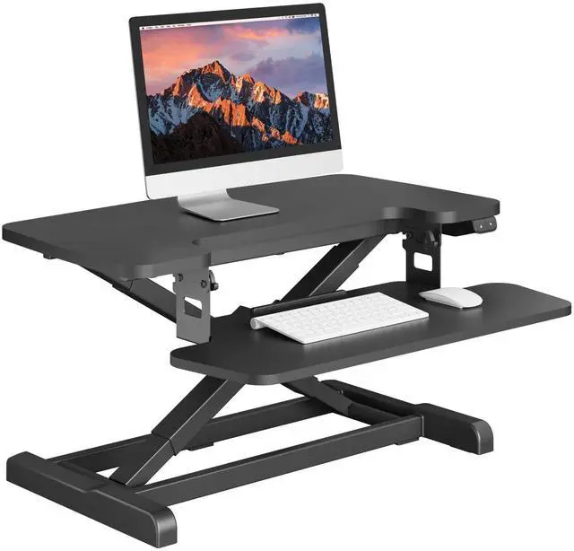 Main image of 32" Electric Standing Desk Converter,Height Adjustable Riser for Office Home, Monitor and Laptop Workstation with Large Keyboard Tray, Black Color