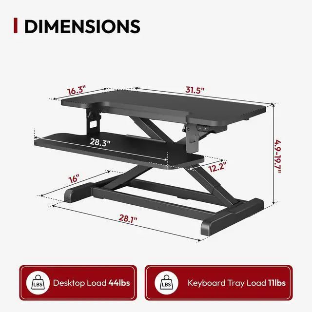Alt view image 2 of 7 - 32" Electric Standing Desk Converter,Height Adjustable Riser for Office Home, Monitor and Laptop Workstation with Large Keyboard Tray, Black Color