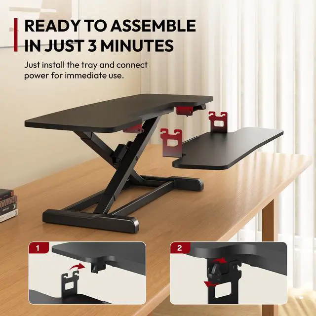 Alt view image 5 of 7 - 32" Electric Standing Desk Converter,Height Adjustable Riser for Office Home, Monitor and Laptop Workstation with Large Keyboard Tray, Black Color