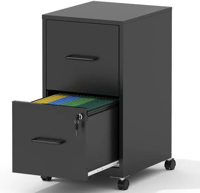 Main image of 2 Drawer Mobile File Cabinet, Metal Under Desk Filing Cabinet with Lock and Wheels, Home Office Rolling File Cabinet for Legal/Letter Hanging File Folders, Un-Assembled, Black