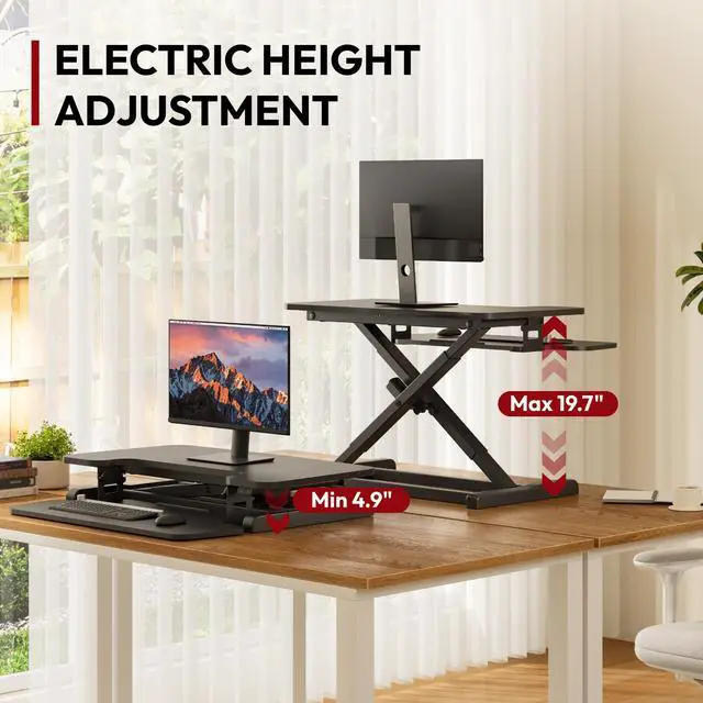 Alt view image 7 of 7 - 32" Electric Standing Desk Converter,Height Adjustable Riser for Office Home, Monitor and Laptop Workstation with Large Keyboard Tray, Black Color