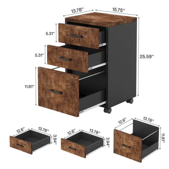 Alt view image 2 of 7 - Triebsigns 3 Drawer File Cabinet, Vertical Mobile Filing Cabinet, Under Desk Rolling Printer Stand for Home Office, fits A4 or Letter Size (Brown)