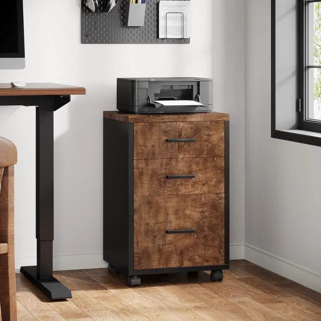 Alt view image 3 of 7 - Triebsigns 3 Drawer File Cabinet, Vertical Mobile Filing Cabinet, Under Desk Rolling Printer Stand for Home Office, fits A4 or Letter Size (Brown)