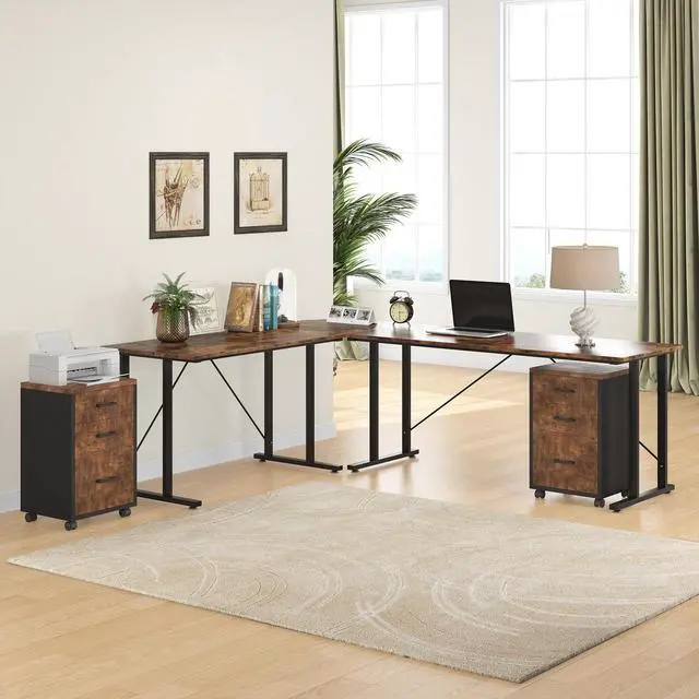 Alt view image 6 of 7 - Triebsigns 3 Drawer File Cabinet, Vertical Mobile Filing Cabinet, Under Desk Rolling Printer Stand for Home Office, fits A4 or Letter Size (Brown)