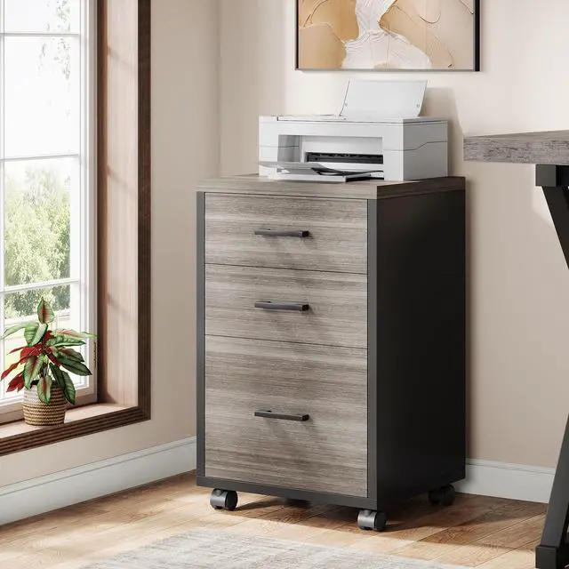 Main image of Triebsigns 3 Drawer File Cabinet, Vertical Mobile Filing Cabinet, Under Desk Rolling Printer Stand for Home Office, fits A4 or Letter Size (Grey)