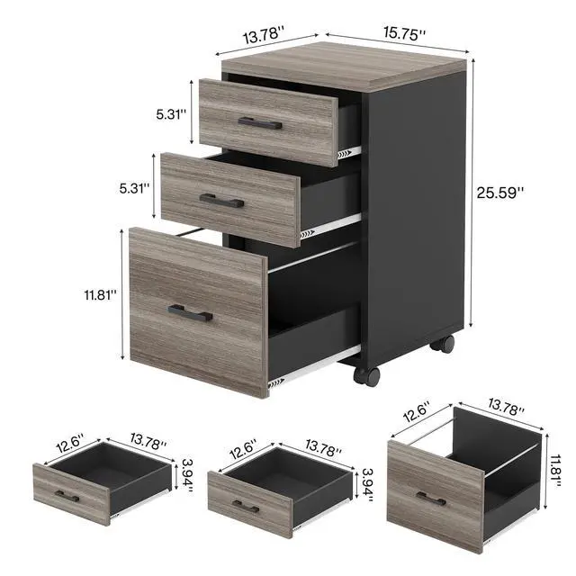 Alt view image 2 of 7 - Triebsigns 3 Drawer File Cabinet, Vertical Mobile Filing Cabinet, Under Desk Rolling Printer Stand for Home Office, fits A4 or Letter Size (Grey)