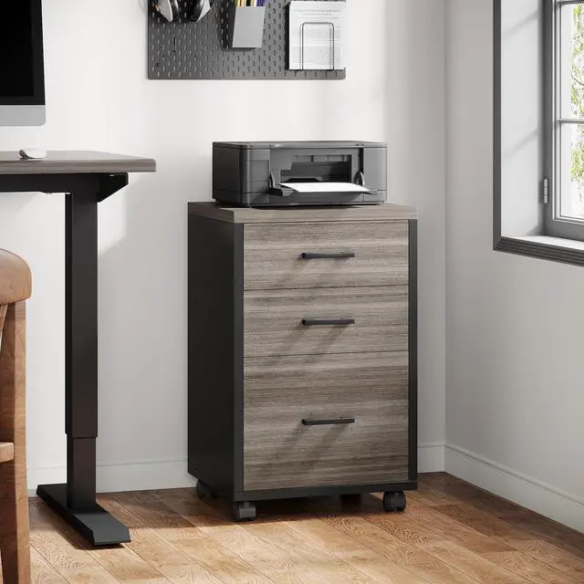 Alt view image 3 of 7 - Triebsigns 3 Drawer File Cabinet, Vertical Mobile Filing Cabinet, Under Desk Rolling Printer Stand for Home Office, fits A4 or Letter Size (Grey)